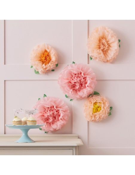 Fleurs en papier de soie – décoration suspendue colorée pour anniversaire, mariage ou baby shower - Boutique Suisse BelleFete.ch