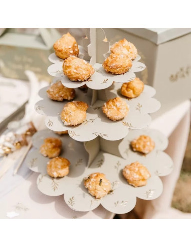 Présentoir à cupcake Sauge et Or - Support pour gâteaux de fête