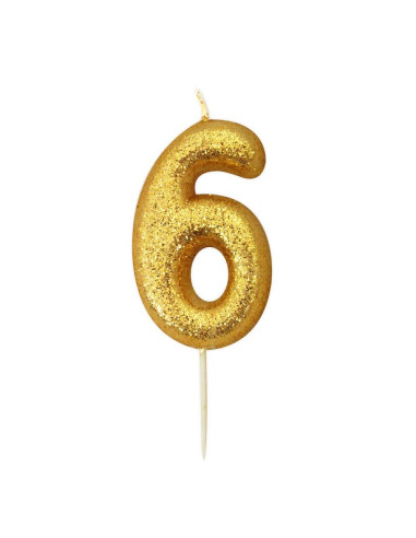 Geburtstagskerze Nummer „6“ mit goldenen Pailletten – Kuchendekoration | BelleFete.ch
