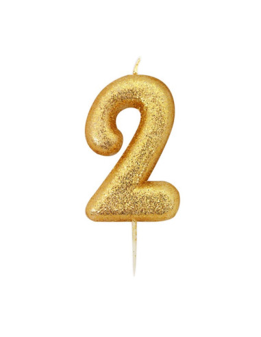 Candela numero 2 oro a paillettes – decorazione torta di compleanno | BelleFete.ch
