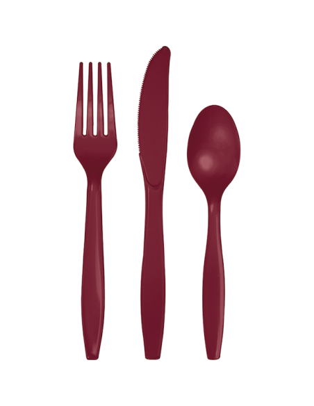Posate da festa in plastica Bordeaux - Decorazione da tavola Bordeaux