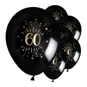 Ensemble de 5 ballons 60 ans noir nude et transparent