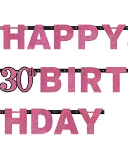 Rosa Happy Birthday Girlande „30 Jahre“ – Geburtstagsdekoration für Erwachsene | BelleFete.ch