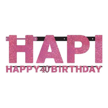 Girland Happy Birthday 40 Jahre Rosa – Geburtstagsdekoration für Erwachsene | BelleFete.ch