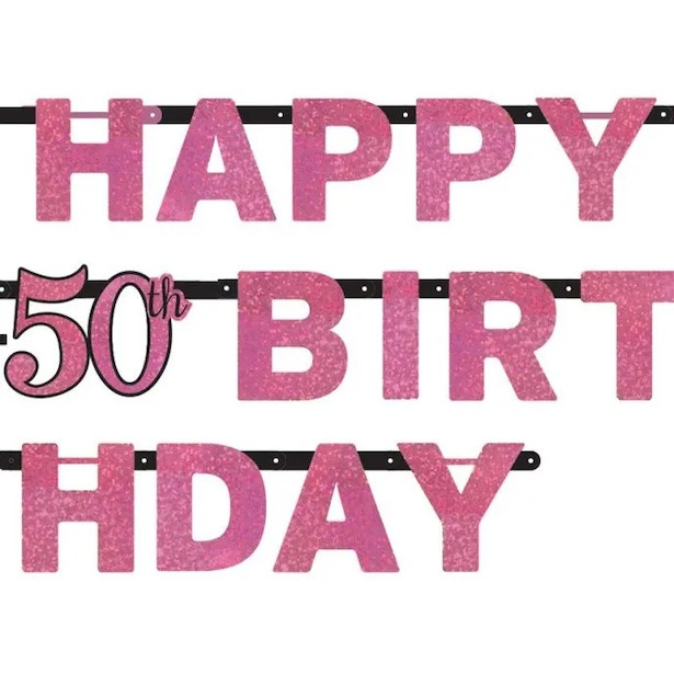 Ghirlanda Buon Compleanno 50 anni Rosa
