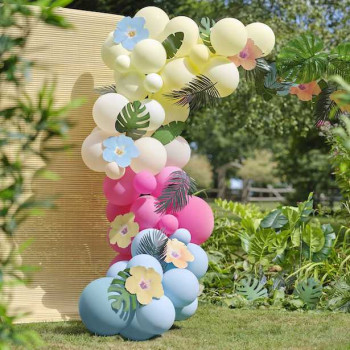 Arco di palloncini Hawaii con fiori tropicali e fogliame - Bellefete.ch - Svizzera - archi di palloncini