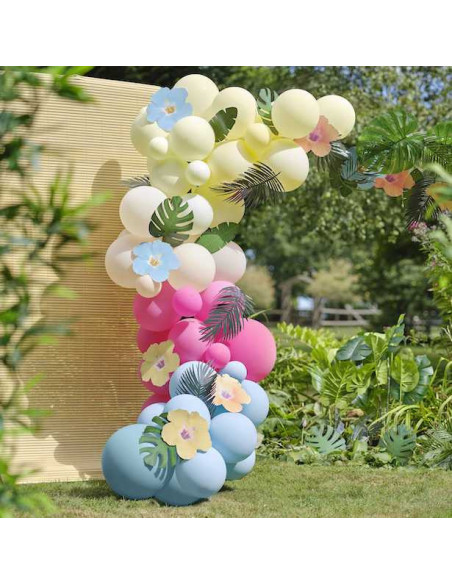 Arco di palloncini Hawaii con fiori tropicali e fogliame - Bellefete.ch - Svizzera - archi di palloncini