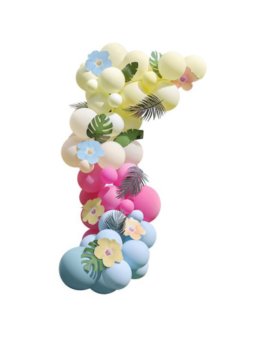 Hawaii-Ballonbogen mit tropischen Blumen und Blattwerk