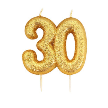 Candela di compleanno “30” con glitter Oro | Negozio online Svizzera - BelleFete.ch | Consegna rapida