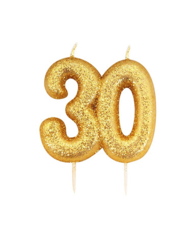 Geburtstagskerze „30“ mit Glitzer Gold | Schweiz Online Shop - BelleFete.ch | Schnelle Lieferung