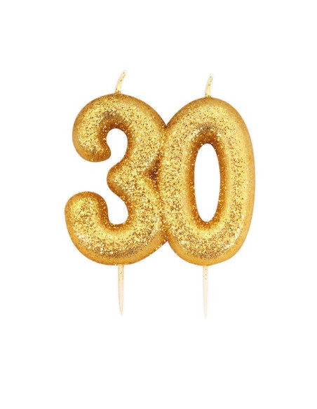 Geburtstagskerze „30“ mit Glitzer Gold | Schweiz Online Shop - BelleFete.ch | Schnelle Lieferung