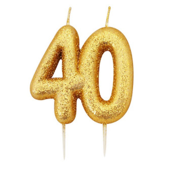 Candela di compleanno 40 anni con paillettes Oro – decorazione torta festa adulti | BelleFete.ch