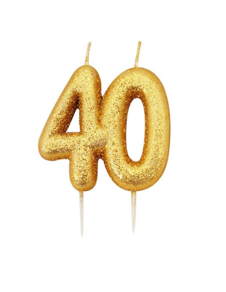 Candela di compleanno 40 anni con paillettes Oro – decorazione torta festa adulti | BelleFete.ch