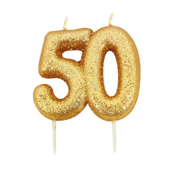 Candela di compleanno “50” con paillettes oro – decorazione torta compleanno adulto | BelleFete.ch