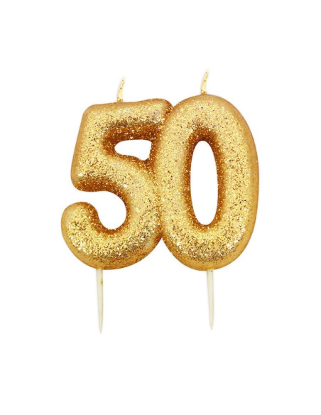 Candela di compleanno “50” con paillettes oro – decorazione torta compleanno adulto | BelleFete.ch