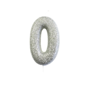 Candela di compleanno numero “0” con glitter argento – decorazione torta | BelleFete.ch