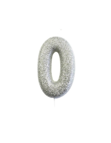 Candela di compleanno numero “0” con glitter argento – decorazione torta | BelleFete.ch