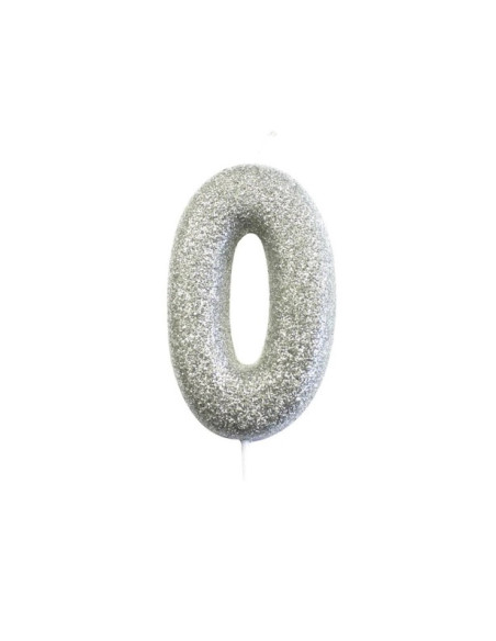 Candela di compleanno numero “0” con glitter argento – decorazione torta | BelleFete.ch