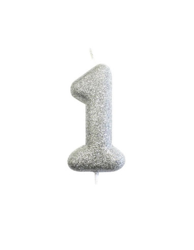 Candela di compleanno numero "1" con glitter Argento