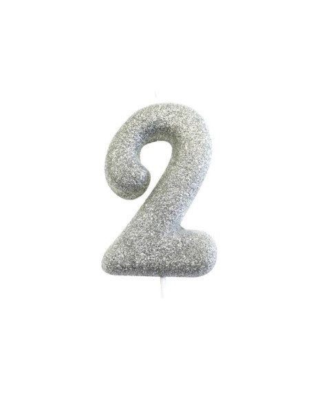 Candela di compleanno numero "2" con glitter Argento