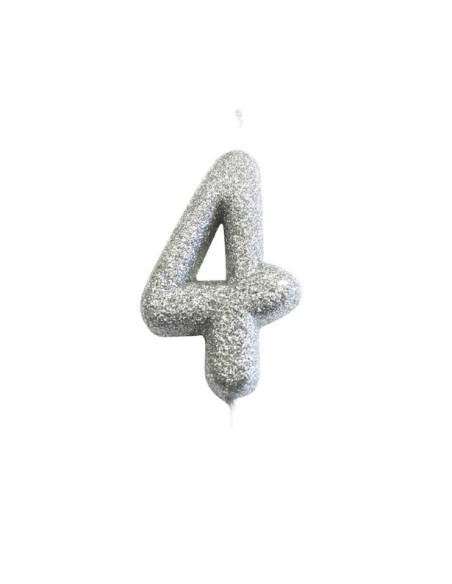 Candela di compleanno numero "4" con glitter Argento