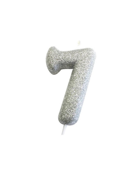 Candela di compleanno numero "7" con glitter Argento
