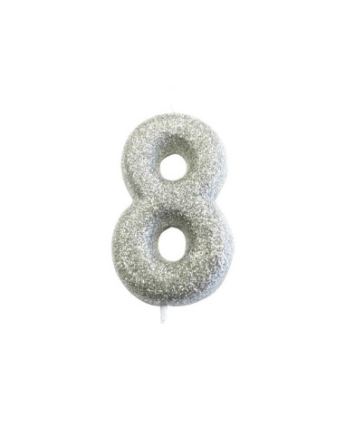 Candela di compleanno numero "8" con glitter Argento