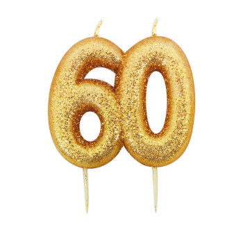 Candela di compleanno “60” con paillettes d'oro – decorazione torta di compleanno per adulti | BelleFete.ch