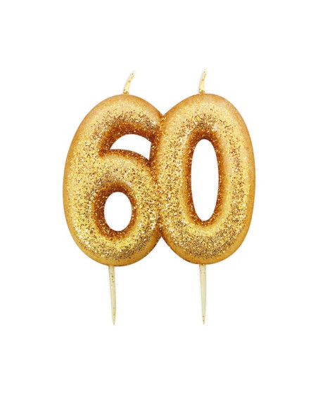 Candela di compleanno “60” con paillettes d'oro – decorazione torta di compleanno per adulti | BelleFete.ch