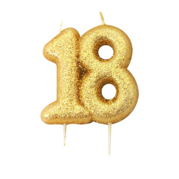 Candela di compleanno “18” con paillettes Oro – decorazione torta di compleanno | BelleFete.ch