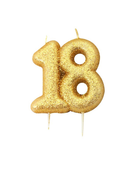 Candela di compleanno “18” con paillettes Oro – decorazione torta di compleanno | BelleFete.ch