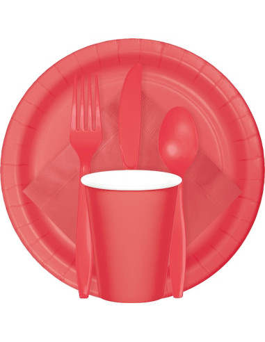 Korallenrote Plastiktischdecke - Korallenrote Tischdekoration