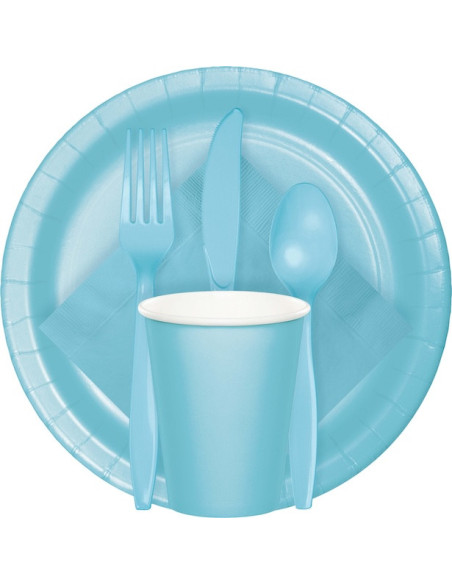 Hellblaue Plastiktischdecke - Tischdekoration