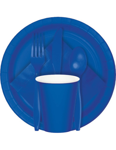 Couverts de fête en plastique Bleu Royal - Déco de table