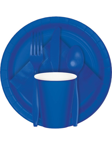 Couverts réutilisables bleu roi (ensemble de 24 pièces) | BelleFete.ch