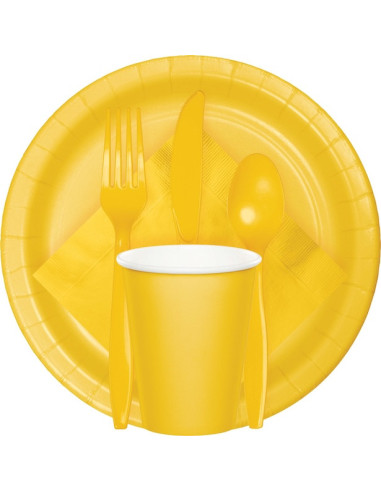 Couverts de fête en plastique Jaune - Déco de table