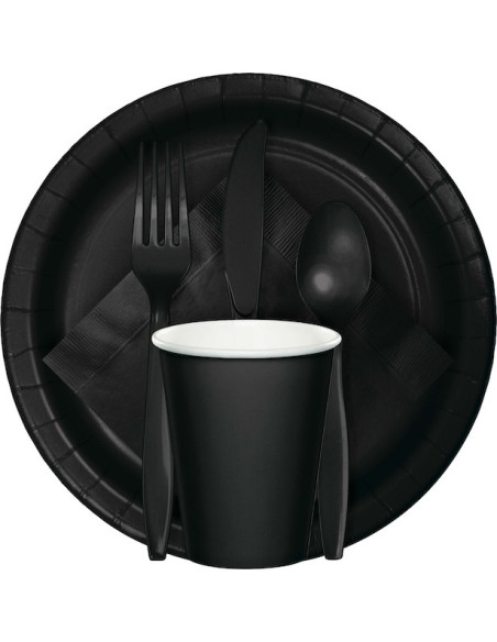 Couverts de fête en plastique Noirs - Déco de table Couverts de fête en plastique Noirs - Déco de table