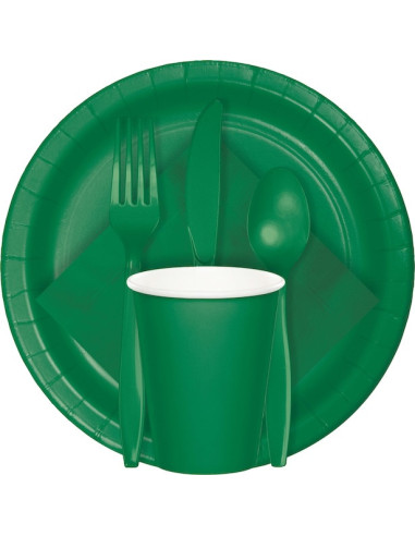 Couverts de fête en plastique Vert Foncé - Déco de table