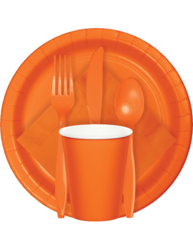 Posate di plastica arancione per feste - Decorazione da tavola