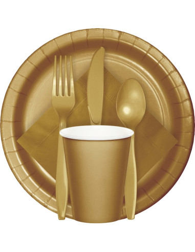 Goldfarbenes Partybesteck aus Kunststoff - Tischdekoration