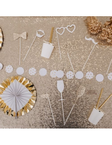 Accessoires photo à paillettes Or et Blanc
