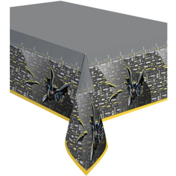 Nappe de table Batman pour anniversaire, motif chauve-souris jaune avec ville de Gotham