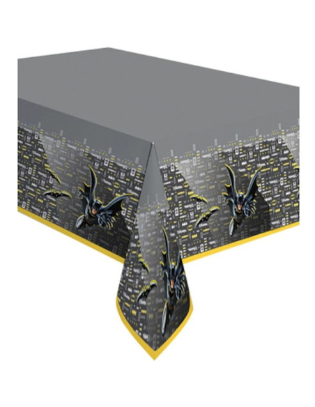 Nappe de table Batman pour anniversaire, motif chauve-souris jaune avec ville de Gotham
