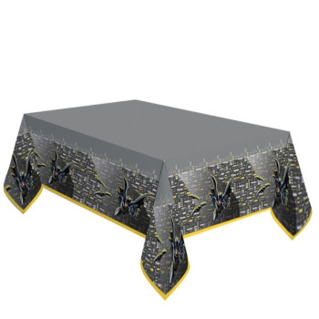Nappe de table Batman pour anniversaire, motif chauve-souris jaune avec ville de Gotham 2
