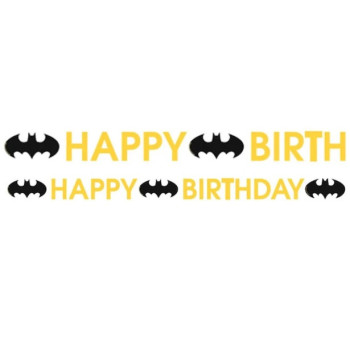 Guirlande d’anniversaire Batman, motif chauve-souris jaune avec ville de Gotham