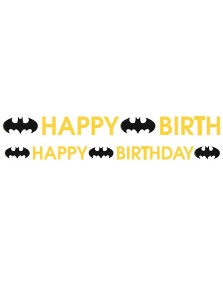 Guirlande d’anniversaire Batman, motif chauve-souris jaune avec ville de Gotham