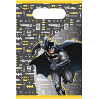 Sacs de fête Batman pour anniversaire, motif chauve-souris jaune avec ville de Gotham