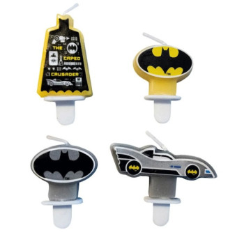 Candele di compleanno Batman, motivo pipistrello giallo con Gotham City