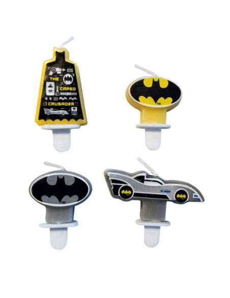 Candele di compleanno Batman, motivo pipistrello giallo con Gotham City