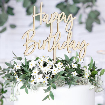 Decorazione torta in legno "Happy Birthday" - Cake topper legno naturale - Bellefete.ch 2